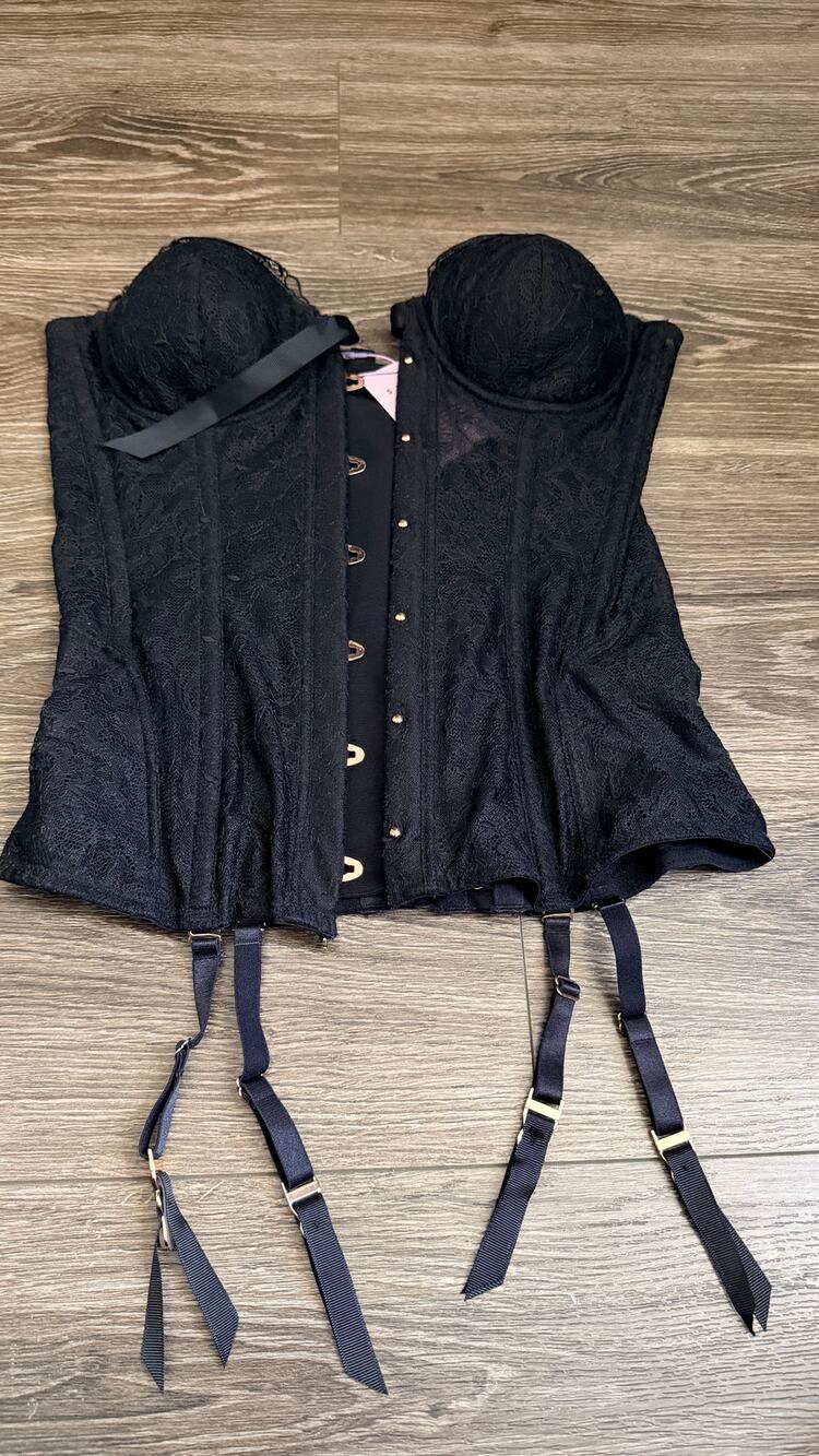 Savage x Fenty Black Lace Bustier Strapless Boning Lingere Corset Top Large